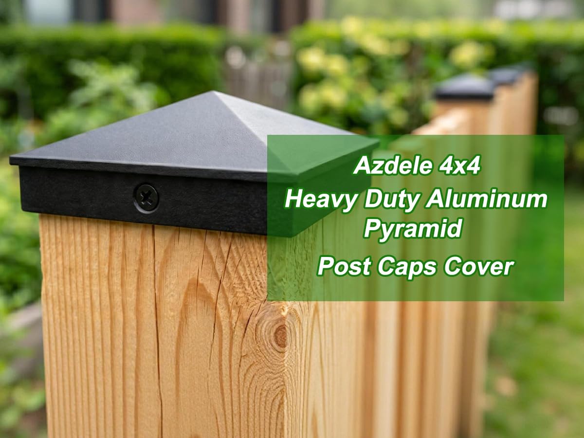 Azdele 4x4 Heavy Duty Aluminum Pyramid Post Caps Cover for 4x4 Nominal Wood Post(True 3.5" x 3.5"), with Matte Finish Powder Coated Surface, for Fence Wood Post of Decks or Corridors Black 4 Pack