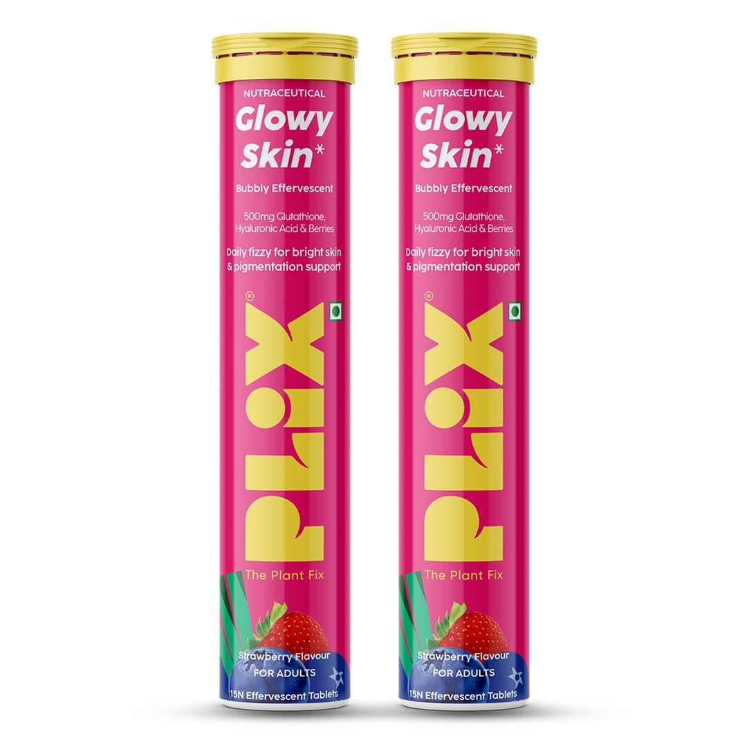 PLIX - THE PLANT FIX Glutathione Tablets with Vitamin C for Clear and Youthful Skin (Pack of 2, Strawberry) | 15 Collagen Supplements |500mg L-Glutathione, Vegan Vitamin E and Hyaluronic Acid