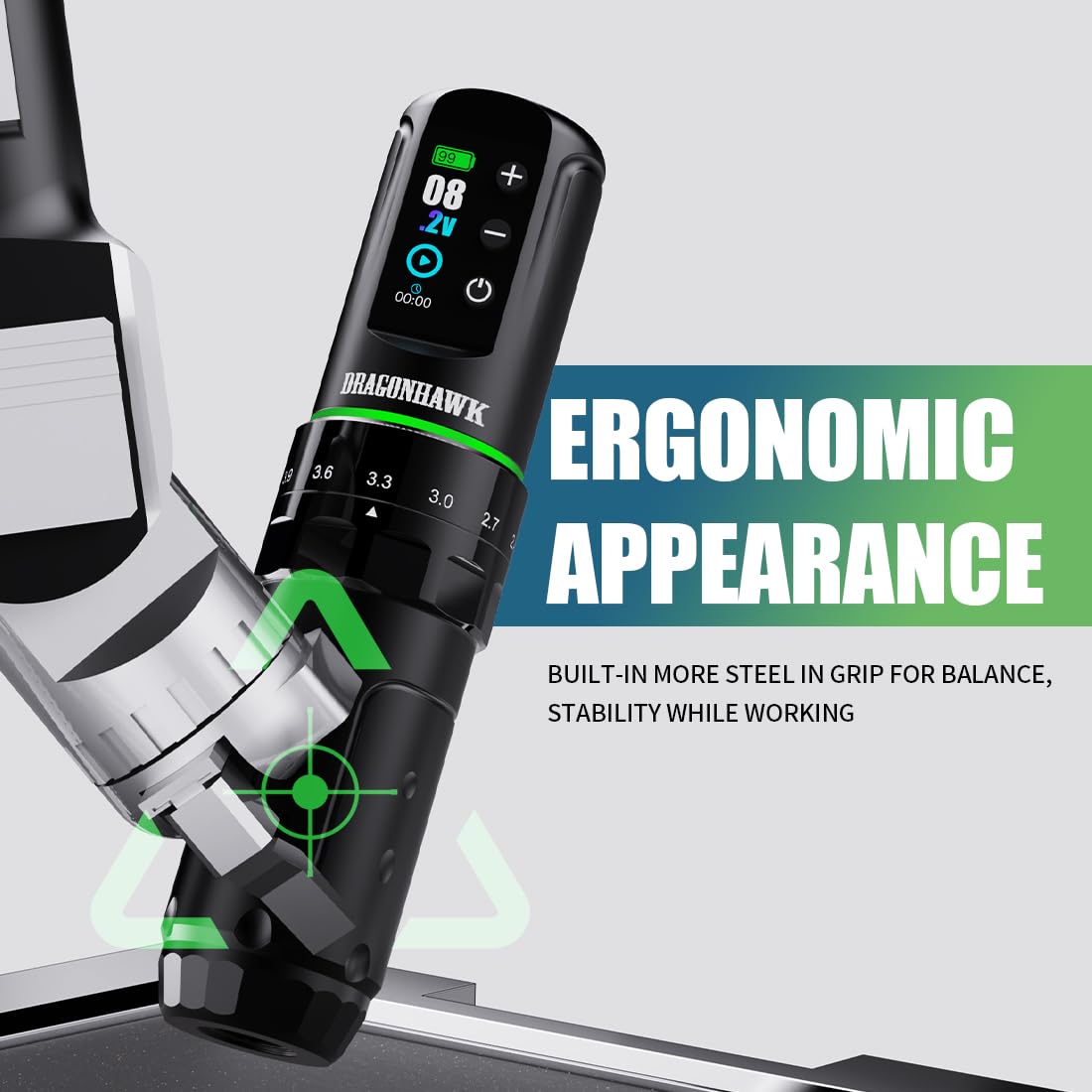 Dragonhawk L3 Complete Tattoo Gun Kit Cordless Cord Pen Machine 7 Strokes Length 2 Batteries Power Supply Mcore Motor Tattoo Needles Cartridges for Pro Artists