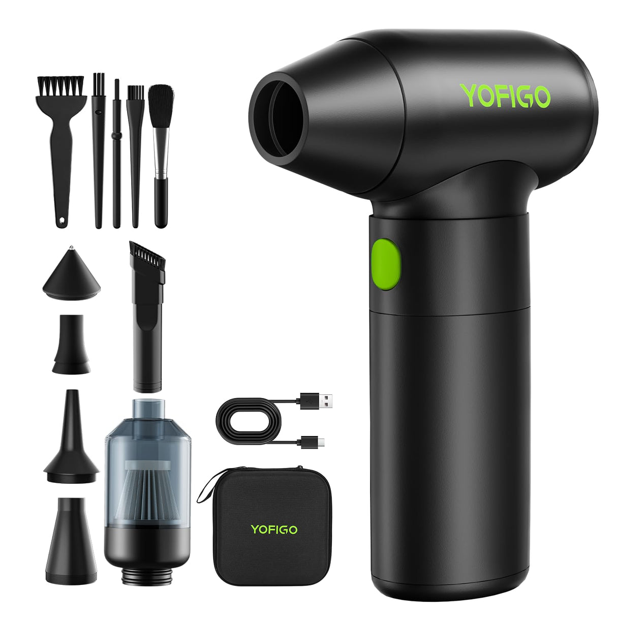 YOFIGO Compressed Air Duster - 150000RPM Electric Air Duster, 3-Speed Adjustable PC Cleaner, 4400mAh Rechargeable Cordless Air Blower, Alternative to Canned Air for Keyboard, Electronics, Camera