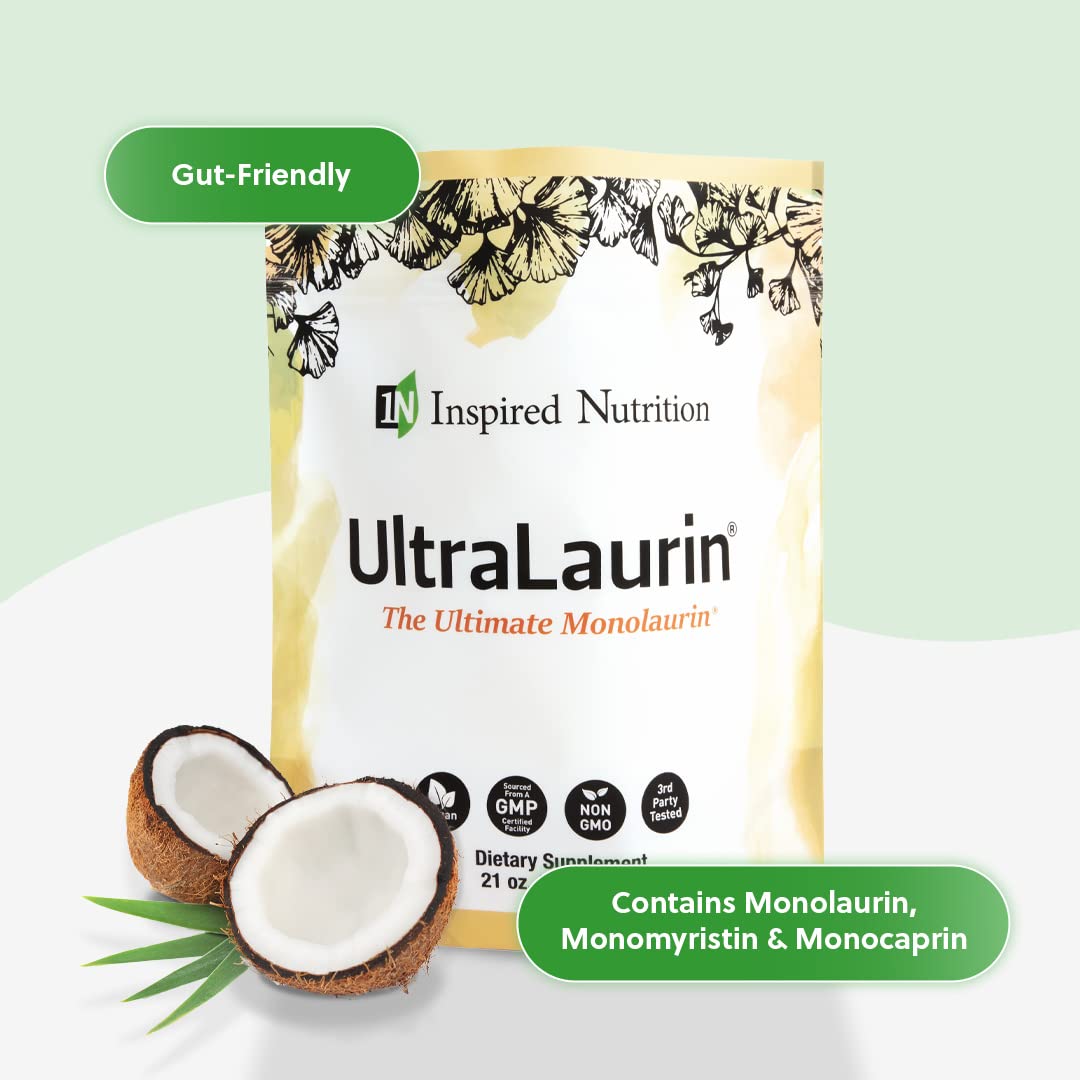 Inspired Nutrition UltraLaurin ® Monolaurin Supplement for Immune Support and Gut Health - Monolaurin Pellets - 21oz - 200 Servings, 3000 mg Each
