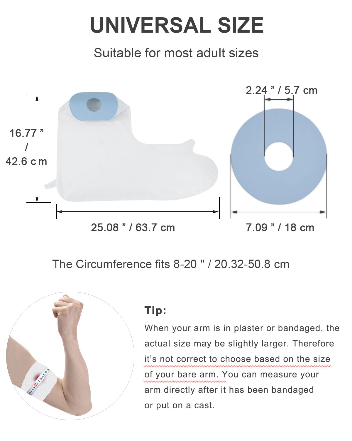 CureSquad Cast Covers for Shower Arm, Waterproof Cast Cover Arm Adult, Soft Comfortable Cast Protector for Shower Arm, Reusable Elastic Cast Bag for Bandage, Wound Care Supplies, After Surgery Gifts