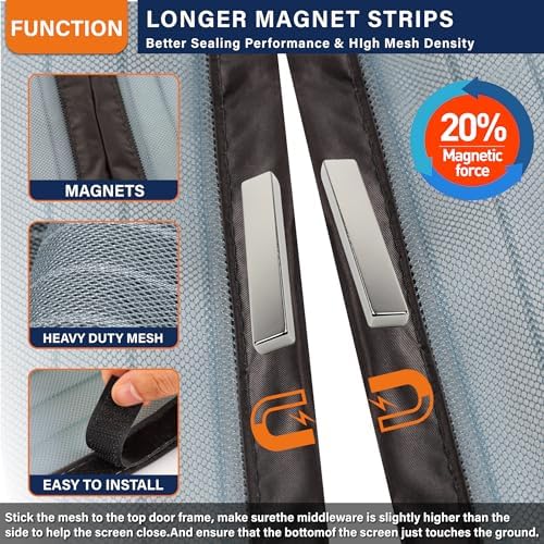 Magnetic Screen Door,Screen Door Mesh,Keep Bugs Out, Heavy-Duty Mesh Curtain,Pet and Kid Friendly, Works with Front Doors, Sliding Doors(36 x 80 Inches Gray