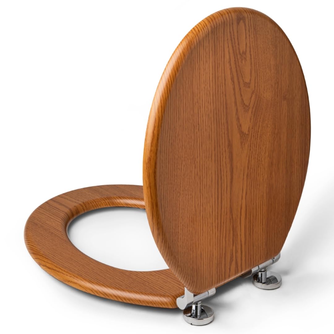 Cambridge Oak Toilet Seat | Wood Oak Effect | Traditional Style | Soft Close Hinges | Universal Size | Bathroom Toilet Seats
