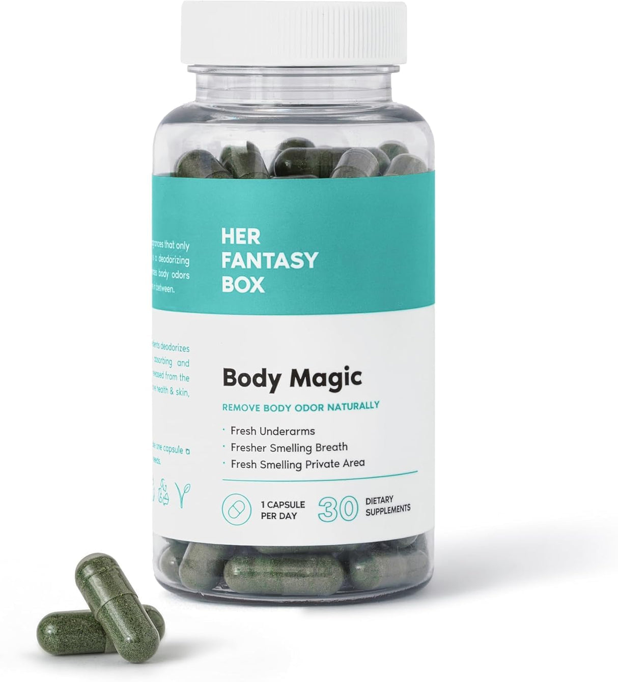 Her Fantasy Box | Body Magic Chlorophyll Capsules - 30 Vegan Capsules for Detox, Digestion, Gut Health, Skin Support, and Oily Skin - Natural Energy Booster