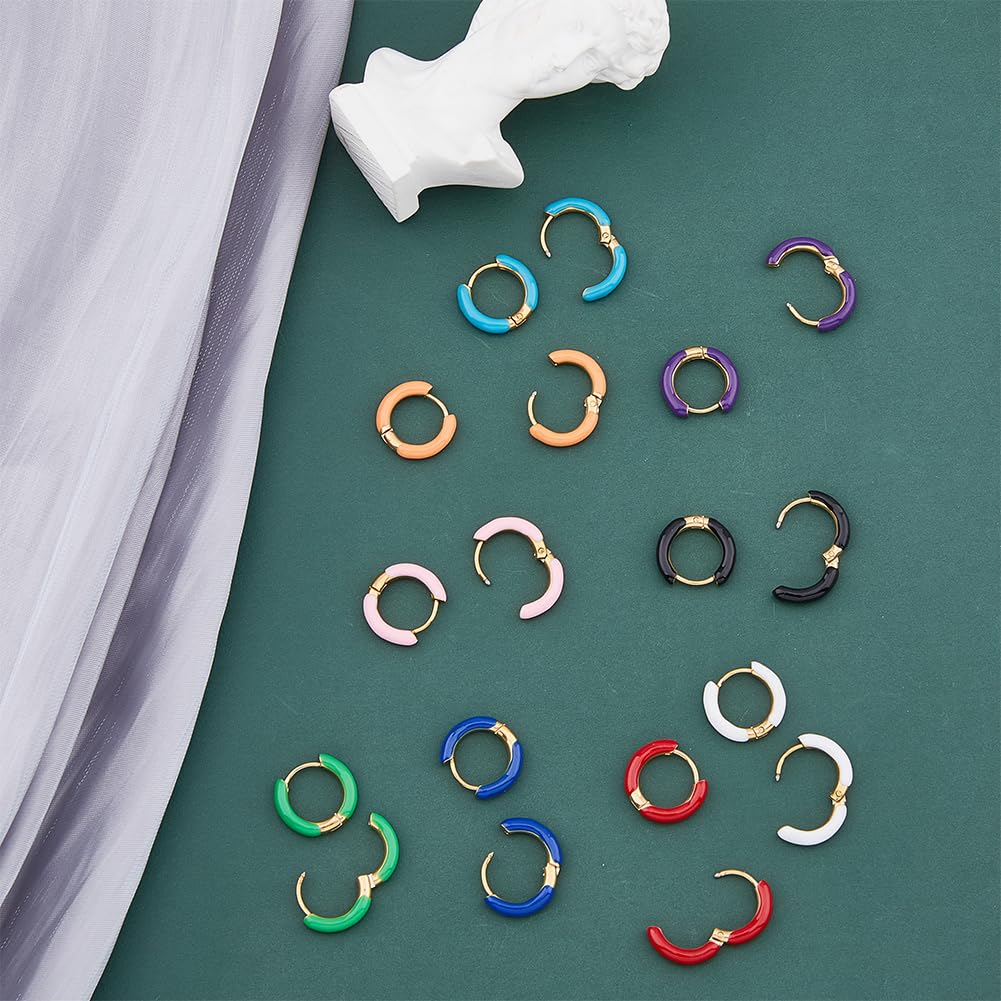 DICOSMETIC 9 Pairs Enamel Hoop Earring 15-16mm Colored Hoop Earrings 18K Gold Plated Huggie Hoops Earrings Small Cute Statement Earring Stainless Steel Fashion Jewelry Set for Women