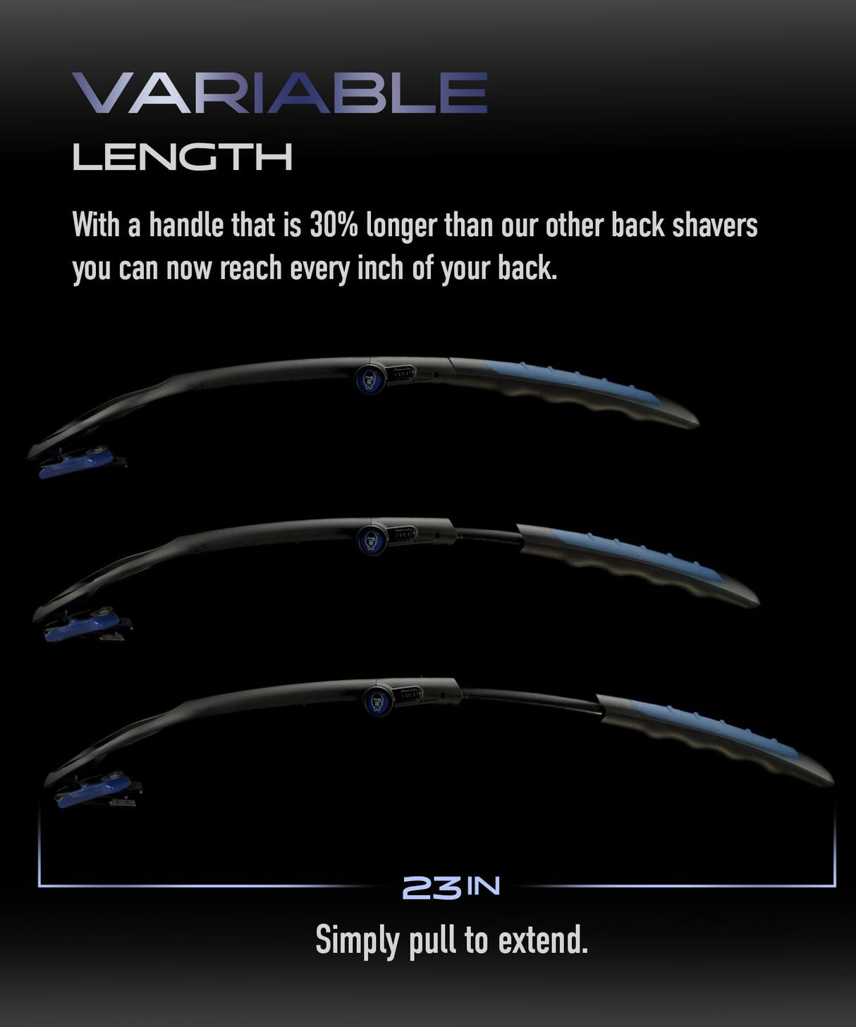 BakBlade 3.0 Stealth - Back Shaver for Men, Extra Long 23" Ergonomic Handle for a Close, Pain-Free Shave, The Ultimate Back Hair Trimmer for Men, +3 Extra Back Blade Refills