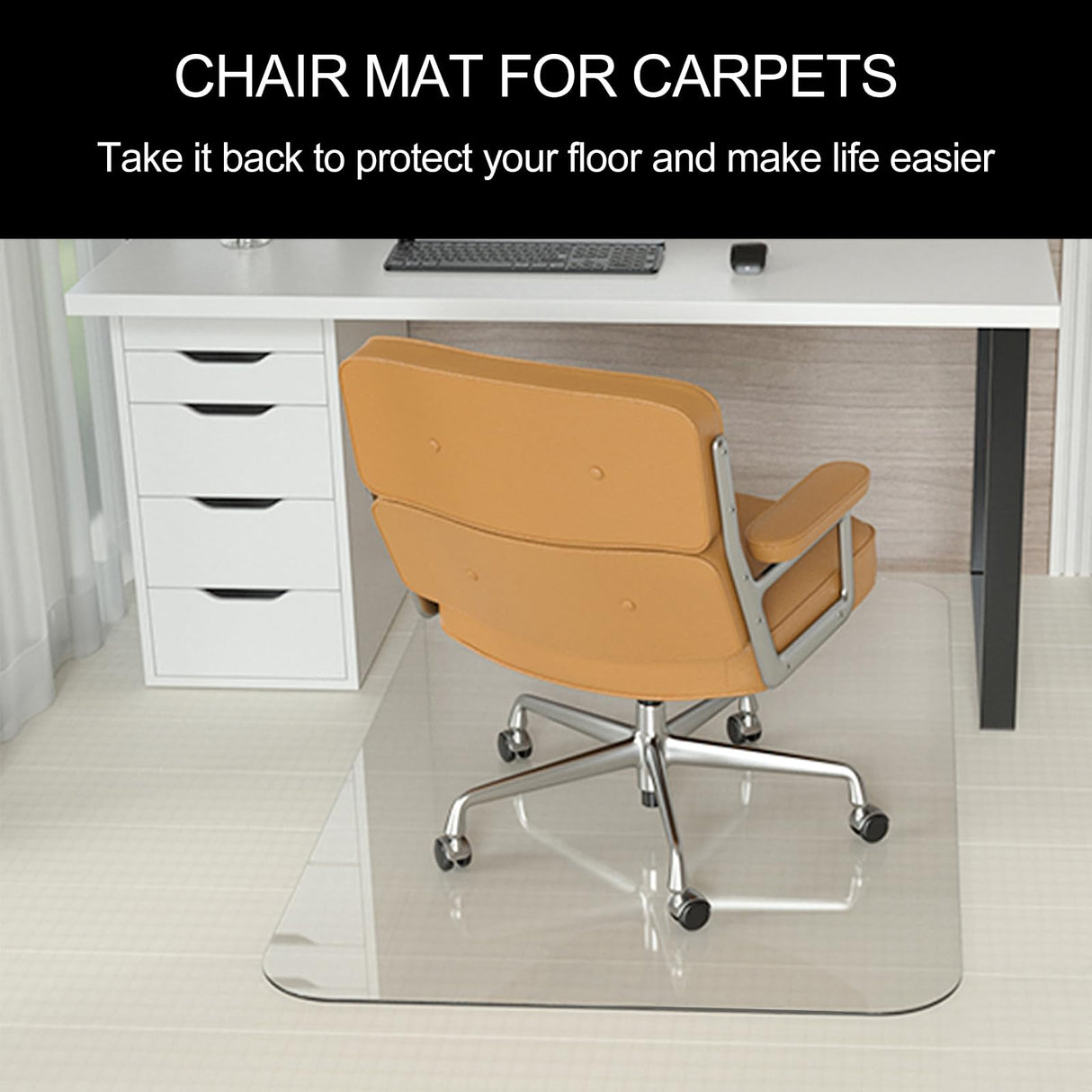 KAISLE Office Chair Mat for Carpet Floor, Plastic Rolling Chair Mat for Carpeted Floors, Computer Desk Chair Floor Mats, 48 x 30 Inch Rectangle Clear Heavy Duty Floors Protector 0.14 Inch Thick