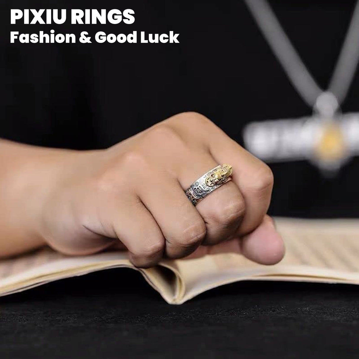 HETICA Feng Shui Pixiu Mantra Amulet Lucky Adjustable Ring