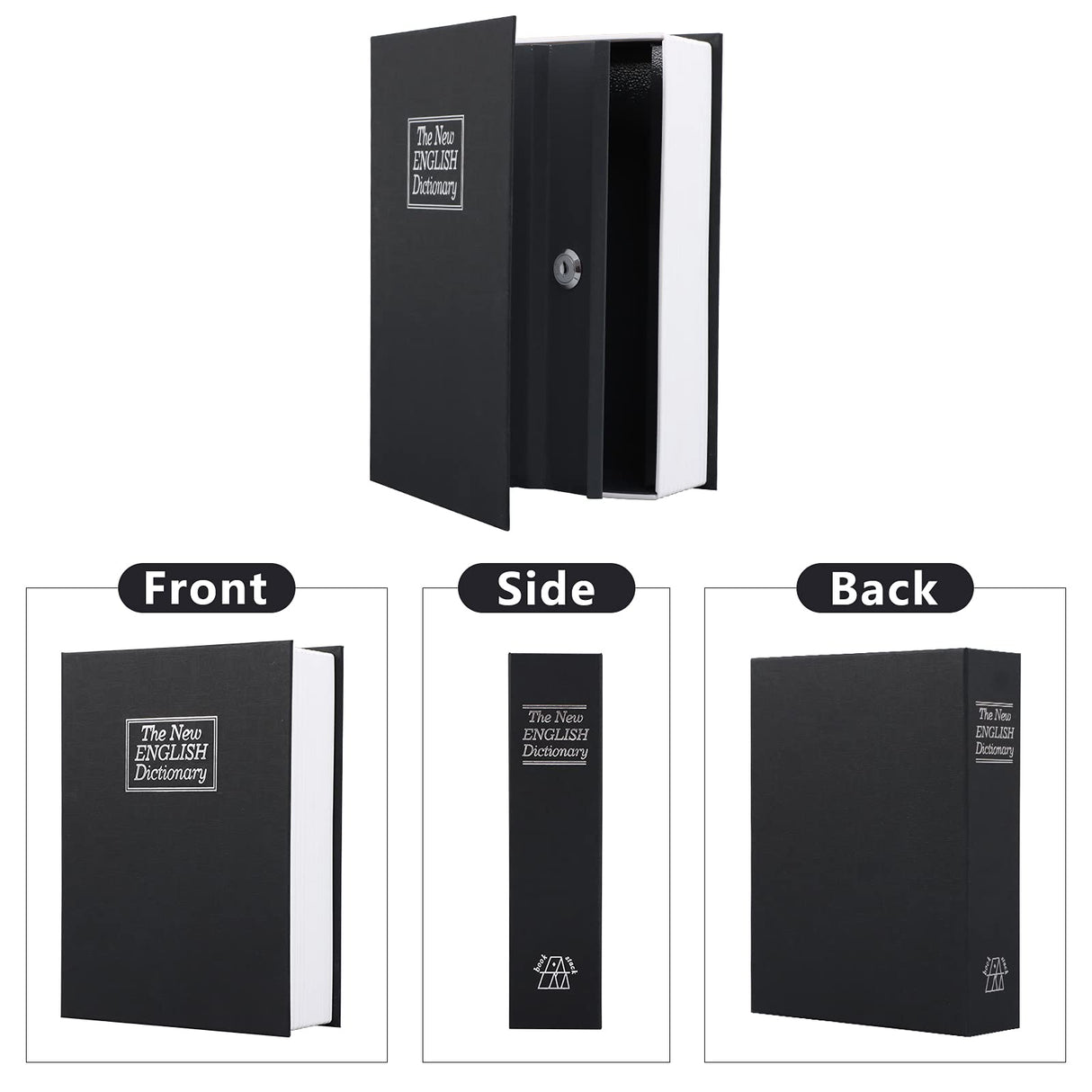 KYODOLED 10.5 Inch Diversion Book Safe with Key Lock, Secret Safe Metal Lock Box,Money Storage Collection Box,10.5" x 7.8" x 2.6" Black Extra Large