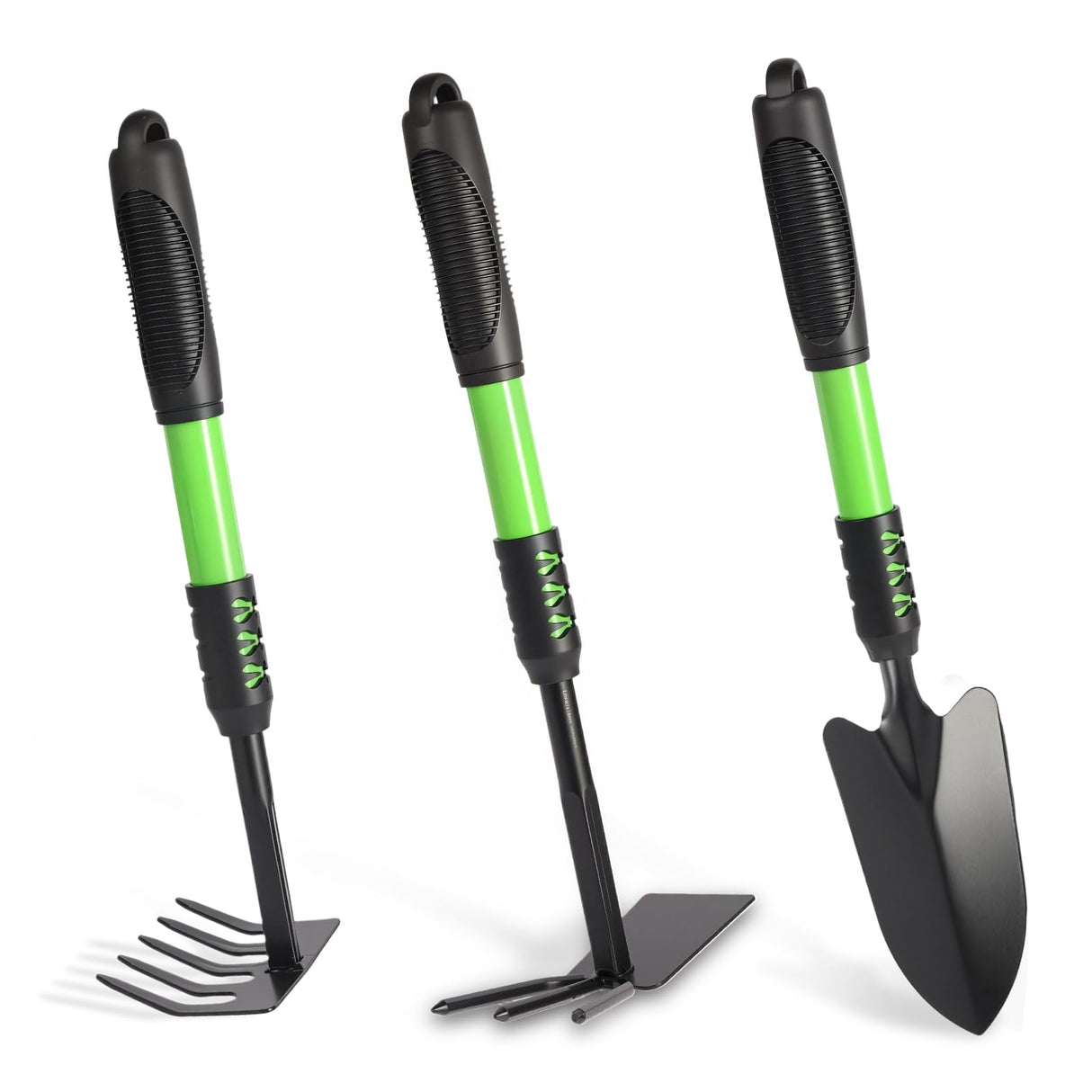 Zenrok Gardening Tool, 3 Pack Lightweight Heavy Duty Spade Shovel, Garden Tools and Hand Rake with Soft Rubber Non-Slip Handle, for Gardenging Planting Weeding Digging, Green 