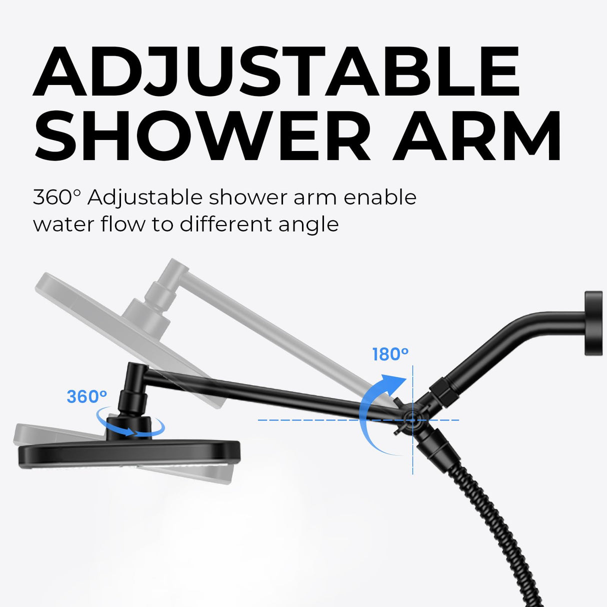 Seacity Wide Rain Shower Head With 5 Modes Handheld Showerheads, High Pressure Showerhead Combo with Extension Arm for Bathroom Accessories, Adjustable Shower Head with Anti-Clog Nozzles (Black)