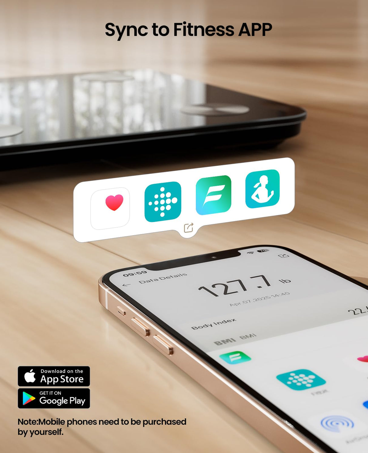 YINOLIFE Scale for Body Weight, Digital Smart Bathroom Weight Scale with BMI, Body Fat, Muscle Mass, Accurate 20 Body Composition Scale, 10.2" Compact Scale with APP, 400lb, Black