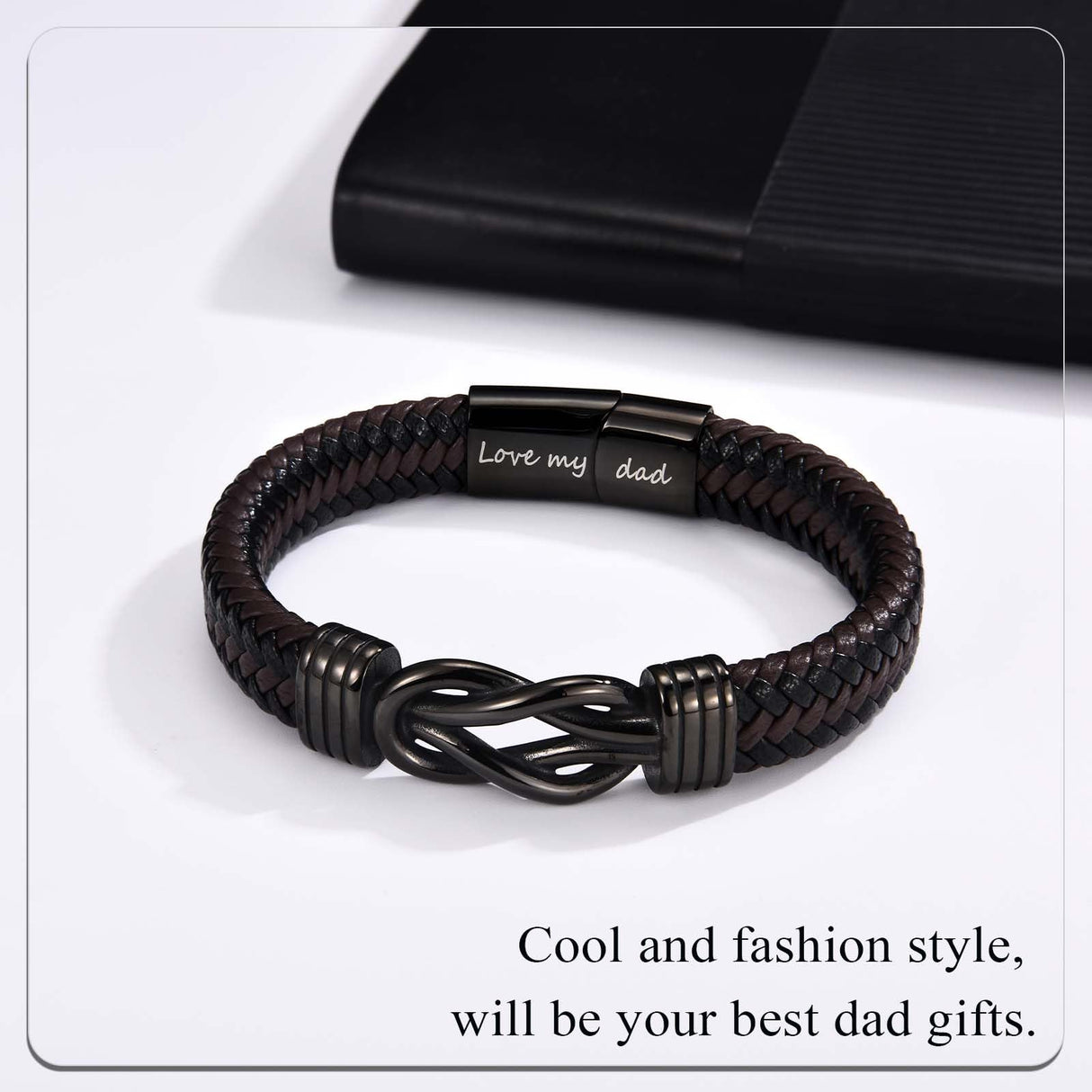 EYQV Gift for Dad from Daughter Son, Dad Infinity Leather Bracelet for Men
