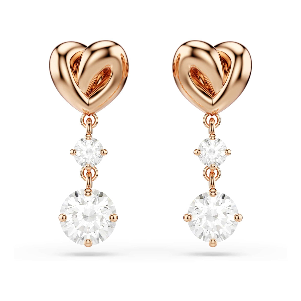 Swarovski Lifelong Heart Drop Pierced Earrings for Women, Set of White Crystal Heart Design Earrings with Rose-Gold Tone Plating