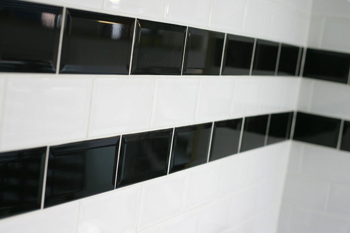 The Bath People 24648 Metro Bevelled Edge Brick Glossy Wall Kitchen Bathroom Tiles, Black-(100mm x 200mm)