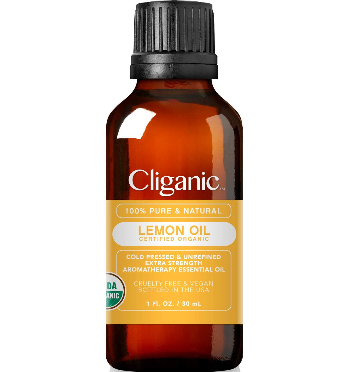 Cliganic USDA Organic Lemon Essential Oil (1oz) - 100% Pure & Natural | Undiluted, for Aromatherapy, Household Cleaning | Non-GMO Verified
