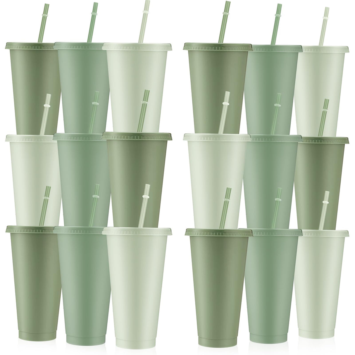 Skylety 24 Pcs Sage Green Plastic Cups with Lids and Straws 24 oz Reusable Tumbler Large Travel Mug Cup Coffee Beverage Drinks Party Supplies for Christmas Wedding Bridal Baby Shower Birthday