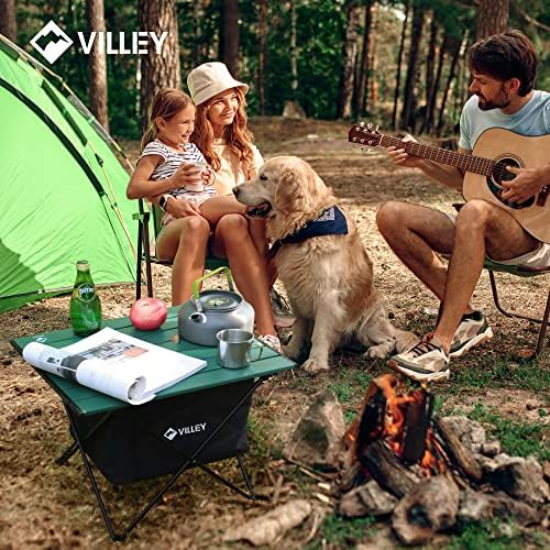 VILLEY Portable Camping Side Table, Ultralight Aluminum Folding Beach Table with Carry Bag for Outdoor Cooking, Picnic, Camp, Boat, Travel