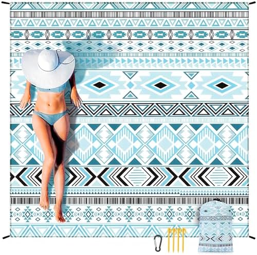 Beach Blanket Waterproof Sandproof Beach Mat 79" X 83" /10'x9'for 2-8 Adults Quick Drying Outdoor Picnic Mat Beach Accessories for Travel, Camping, Hiking