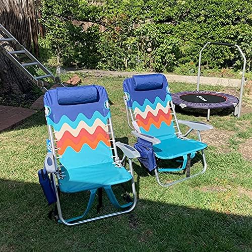ALPHA CAMP Beach Chairs Set of 2 with Cooler Bag 4 Position Classic Lay Flat Folding with Backpack Straps Support 250LBS (Sky Blue)