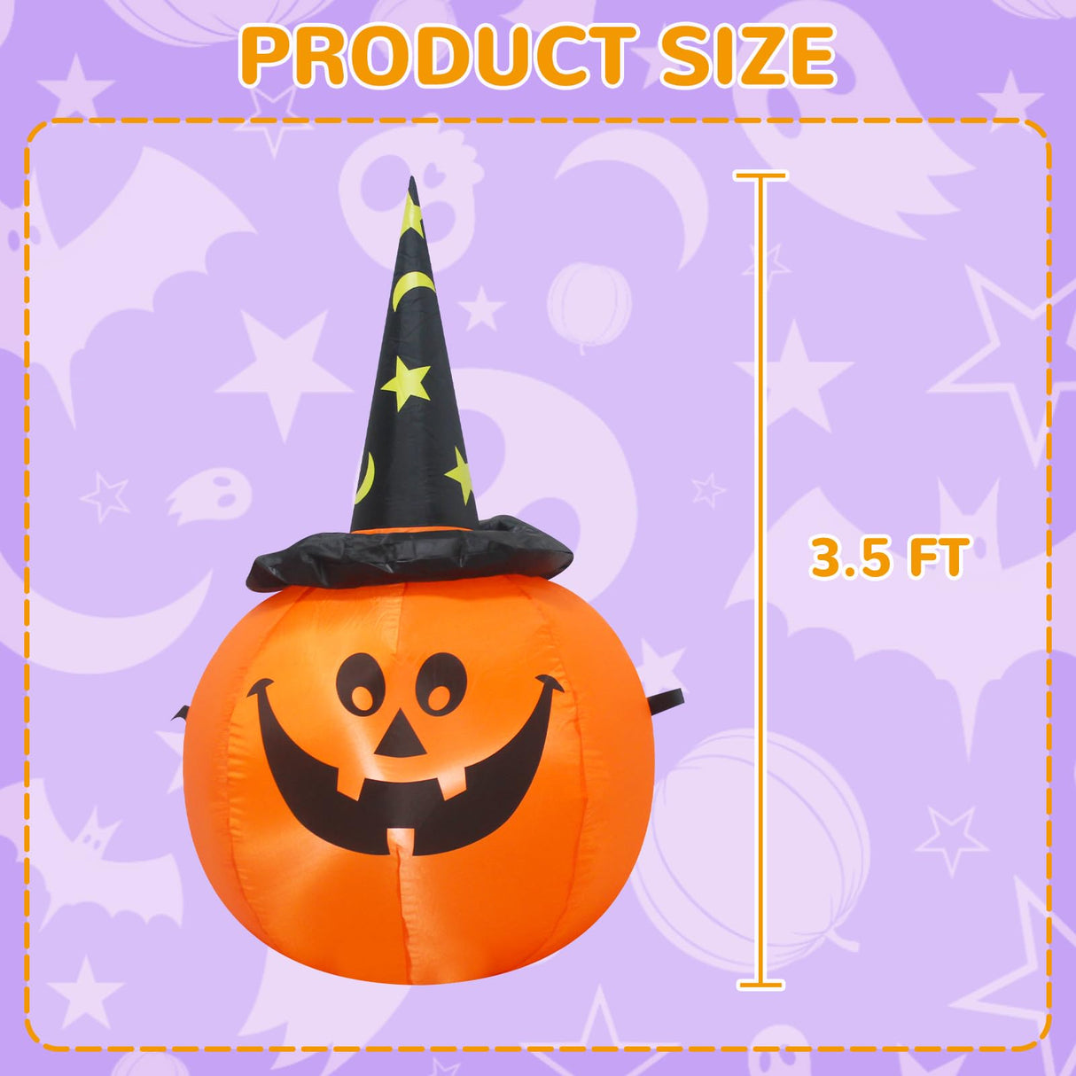 TRMESIA 3.5FT Halloween Inflatable Pumpkins Wear Witch Hats Decorations with Lights, Indoor Outdoor Yard Blow up Decoration Christmas Holiday Addition