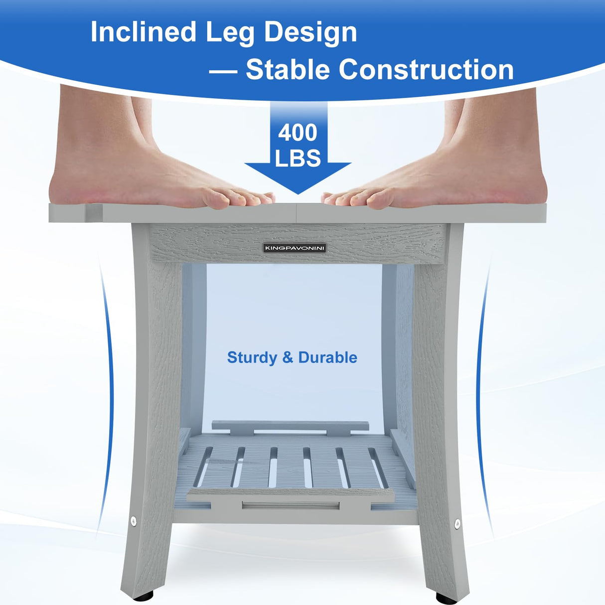 KingPavonini HDPS Shower Benches for Inside Shower to Sit on, Waterproof Shower Stool for Shaving Legs, Heavy Duty 400LBS Shower Seat with Storage Shelf, Shower Chair for Bathroom/Indoor/Outdoor Use