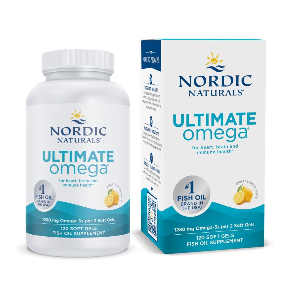 Nordic Naturals Ultimate Omega, Lemon Flavor - 120 Soft Gels - 1280 mg Omega-3 - High-Potency Fish Oil Supplement with EPA & DHA - Promotes Brain & Heart Health - Non-GMO - 60 Servings