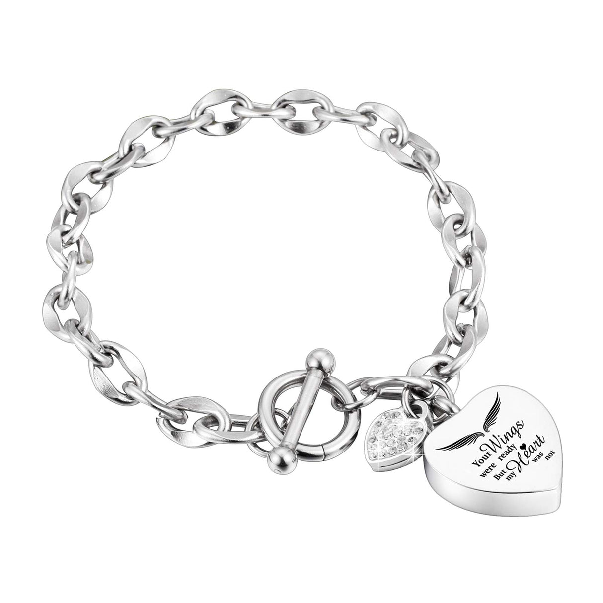 XIUDA Heart Urn Bracelet for Ashes Stainless Steel Memorial Jewelry Cremation Bracelet Locket Holder Bangle Link Chain for Women Men