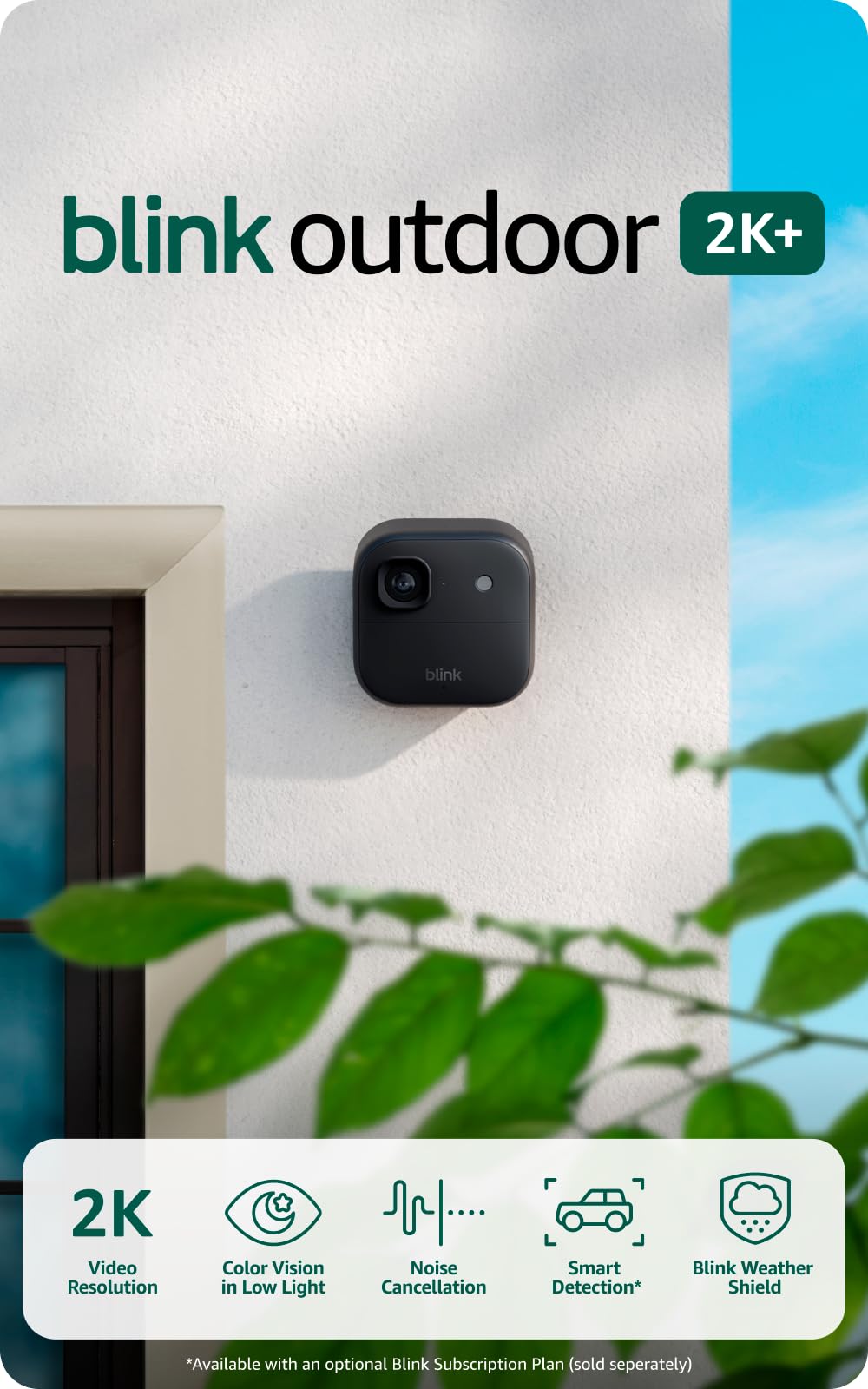 Blink Outdoor 2K+ (newest model) — Wireless smart security camera, 2K video resolution, enhanced audio, two-year battery. Required Sync Module not included — Add-On (Black)