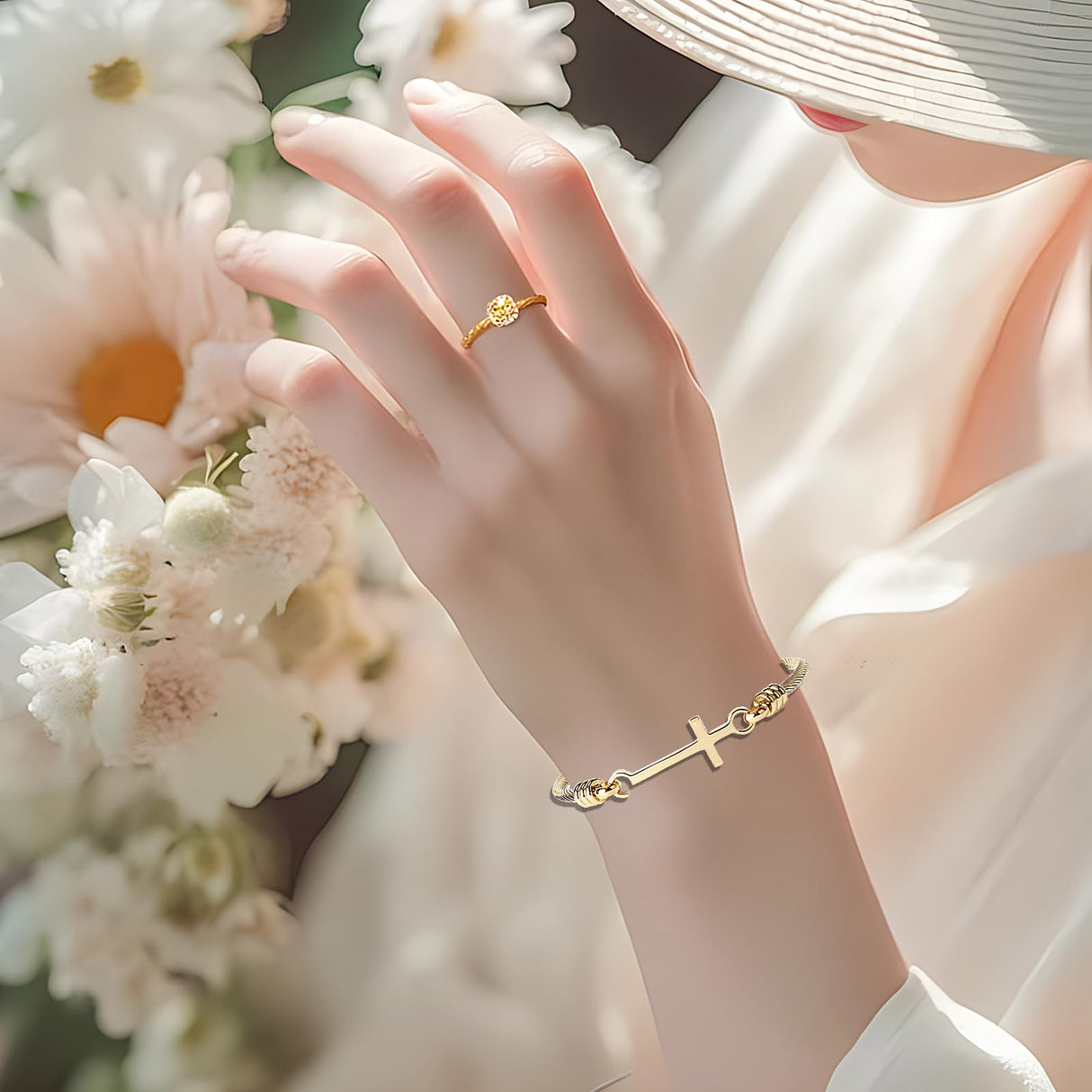 DS Cross Bracelet for Women Gold Bible Verse Stainless Steel Faith Jewelry