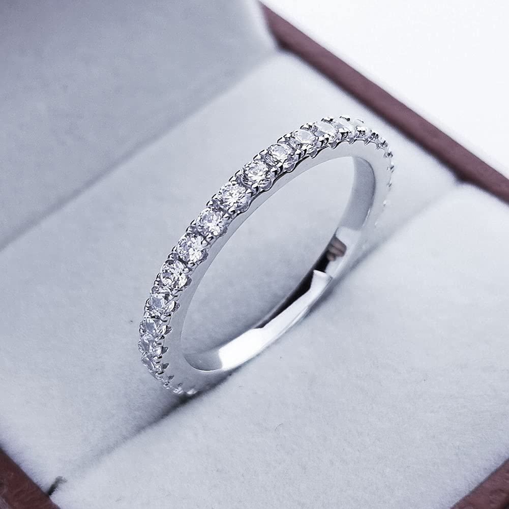 Bo.Dream 2.2mm Round Cubic Zirconia CZ Wedding Full Eternity Band Rings Sterling Silver Size 6