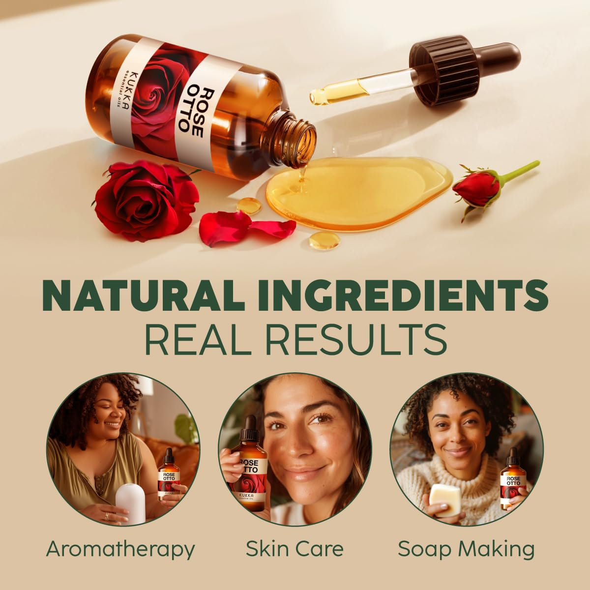 KUKKA Rose Otto Essential Oil for a Calming Retreat Promotes Smooth-Looking Skin with Rose Oil Essential Oil - 4 Fl Oz - Authentic Scent - Non-GMO and Cruelty-Free