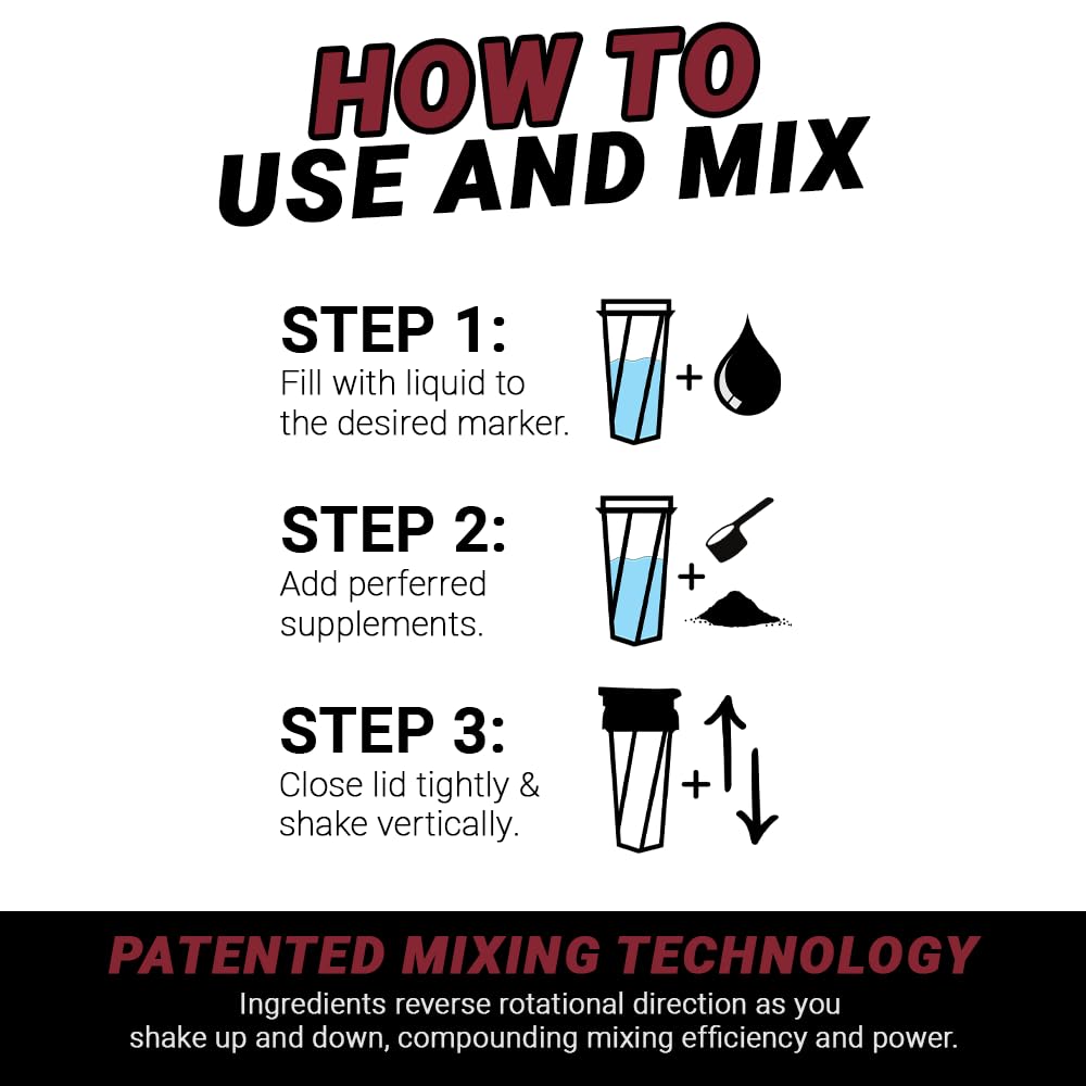 HELIMIX 1.5 Vortex Blender Shaker Bottle Holds Upto 20oz | No Blending Ball or Whisk | USA Made | Portable Pre Workout Whey Protein Drink Shaker Cup | Mixes Cocktails Smoothies Shakes | Top Rack Safe