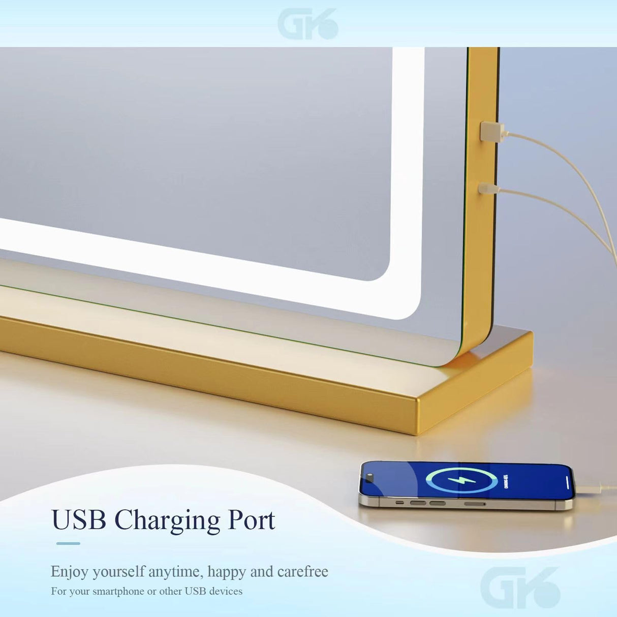 Gvnkvn Makeup Vanity Mirror with USB Charging Port 32" x 24" Large LED Makeup Mirror, Desk Mirorr with Lights, Light up Mirror with 10X Magnification and, Dimmable 3 Modes, Touch Screen Control