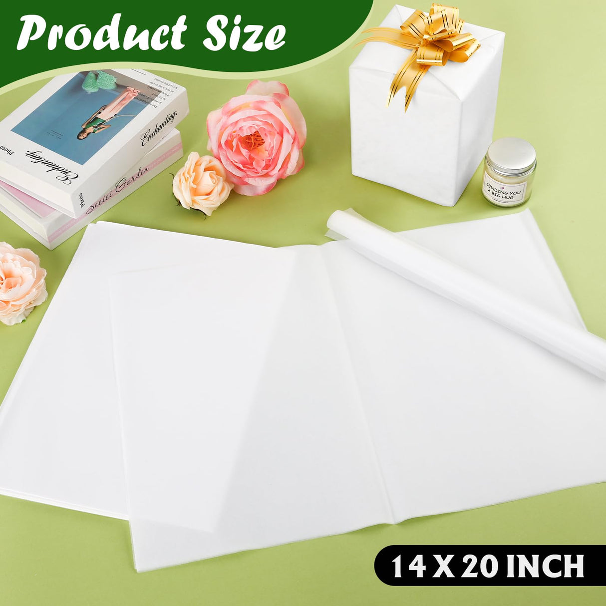 1000 Sheets White Tissue Paper, 14" X 20" Tissue Papers Bulk for Christmas Wedding Birthday Showers Valentine's Day Flower Decoration, Tissue Paper for Gift Bags, Crafts, Packaging, Storage, Art