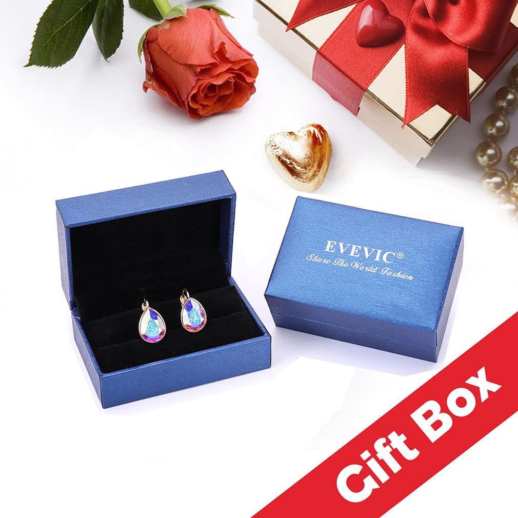 EVEVIC Austrian Crystal Teardrop Leverback Drop Earrings for Women