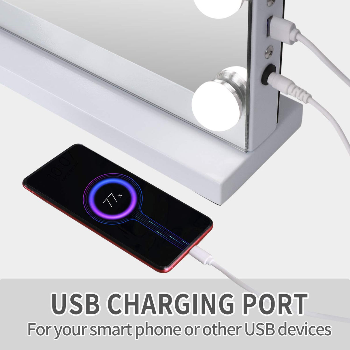 Fenair Vanity Mirror with Lights and Speaker Hollywood Speaker Support Answer Call, Touch Screen, 3 Color Modes Tabletop 15 Dimmable Bulbs