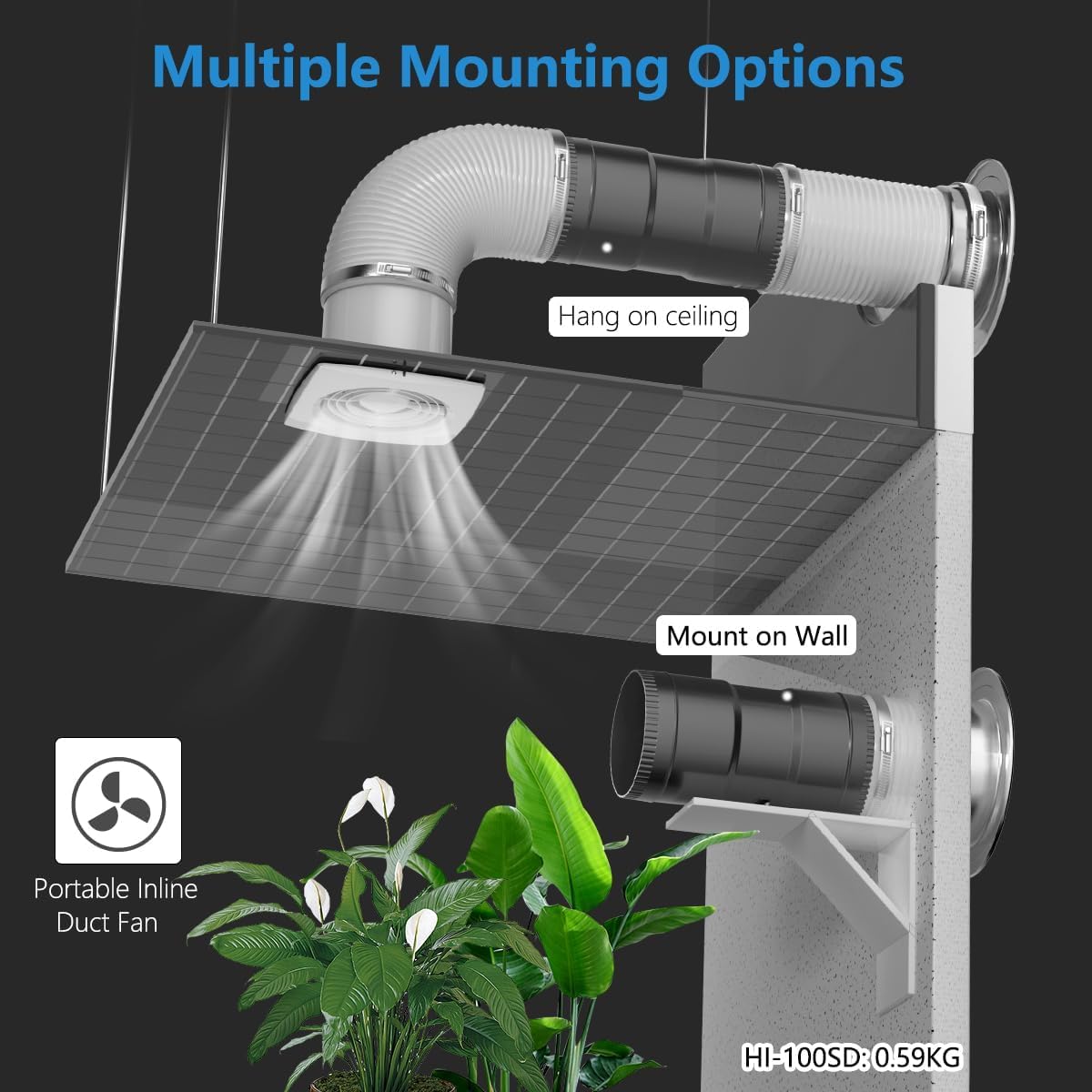 Hon&Guan 4 Inch Inline Duct Fan with Upgrade Controller - 130 CFM Airflow with 6W Ultra-Low Power and Low Noise