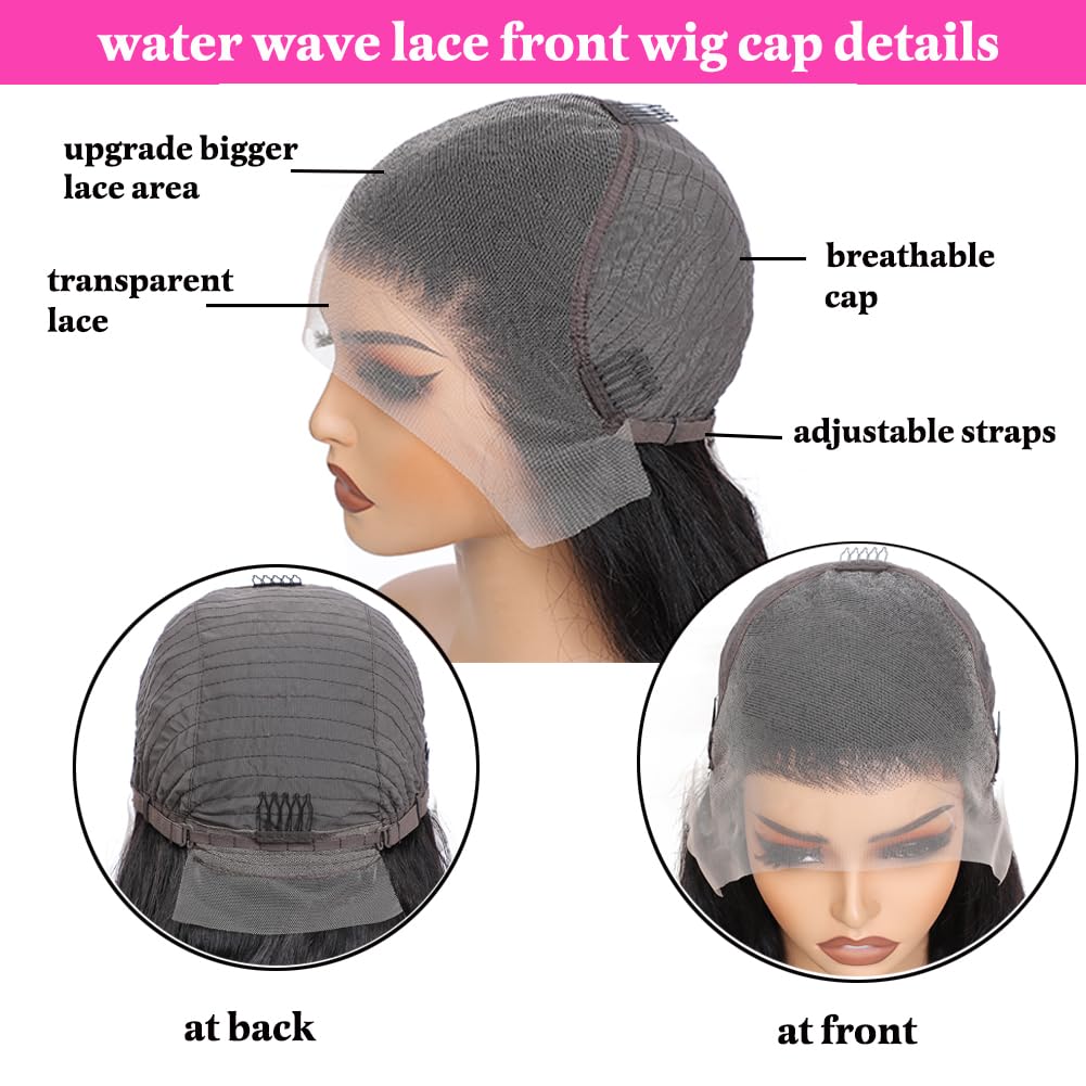 32 Inch Water Wave 13x6 HD Lace Front Wigs Human Hair 200 Density Lace Frontal Wig Human Hair Pre Plucked with Baby Hair Deep Part Curly Wig for Women
