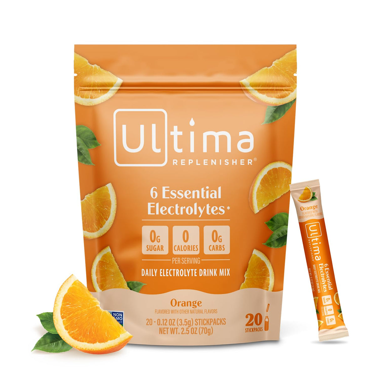 Ultima Replenisher Daily Electrolyte Powder Drink Mix –Sugar Free – Orange, 20 Stickpacks – Hydration Packets with 6 Key Electrolytes and Trace Minerals – Keto Friendly, Vegan, Non-GMO