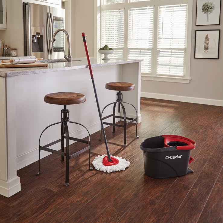 O-Cedar Easywring Microfiber Spin Mop & Bucket Floor Cleaning System with 4 Extra Refills