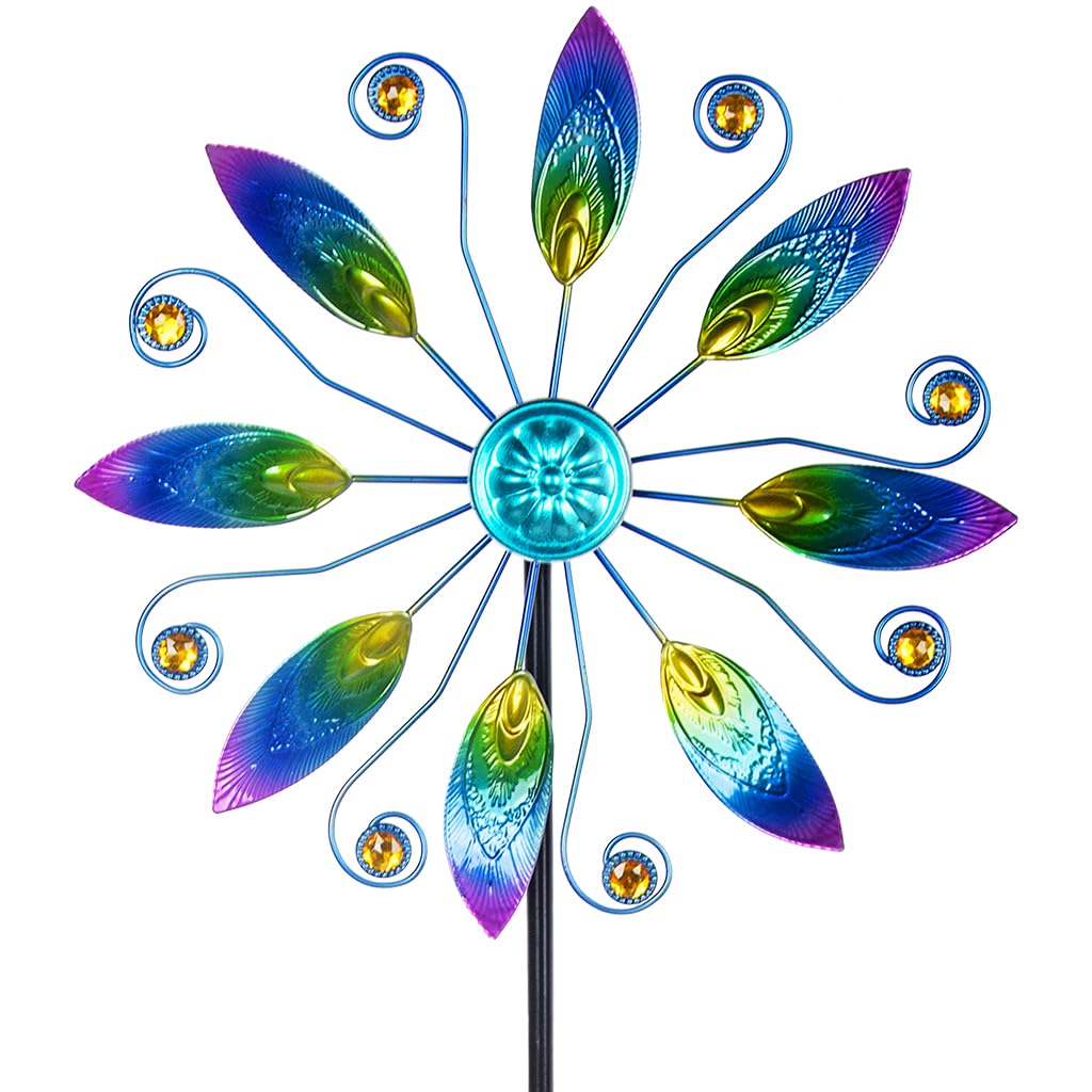 VEWOSTAR Metal Wind Spinners Outdoor 10” Dia Wind Spinners for Yard and Garden Kinetic Windmill Waterproof Wind Sculptures & Spinners for Patio Lawn Decor(37.8” H)
