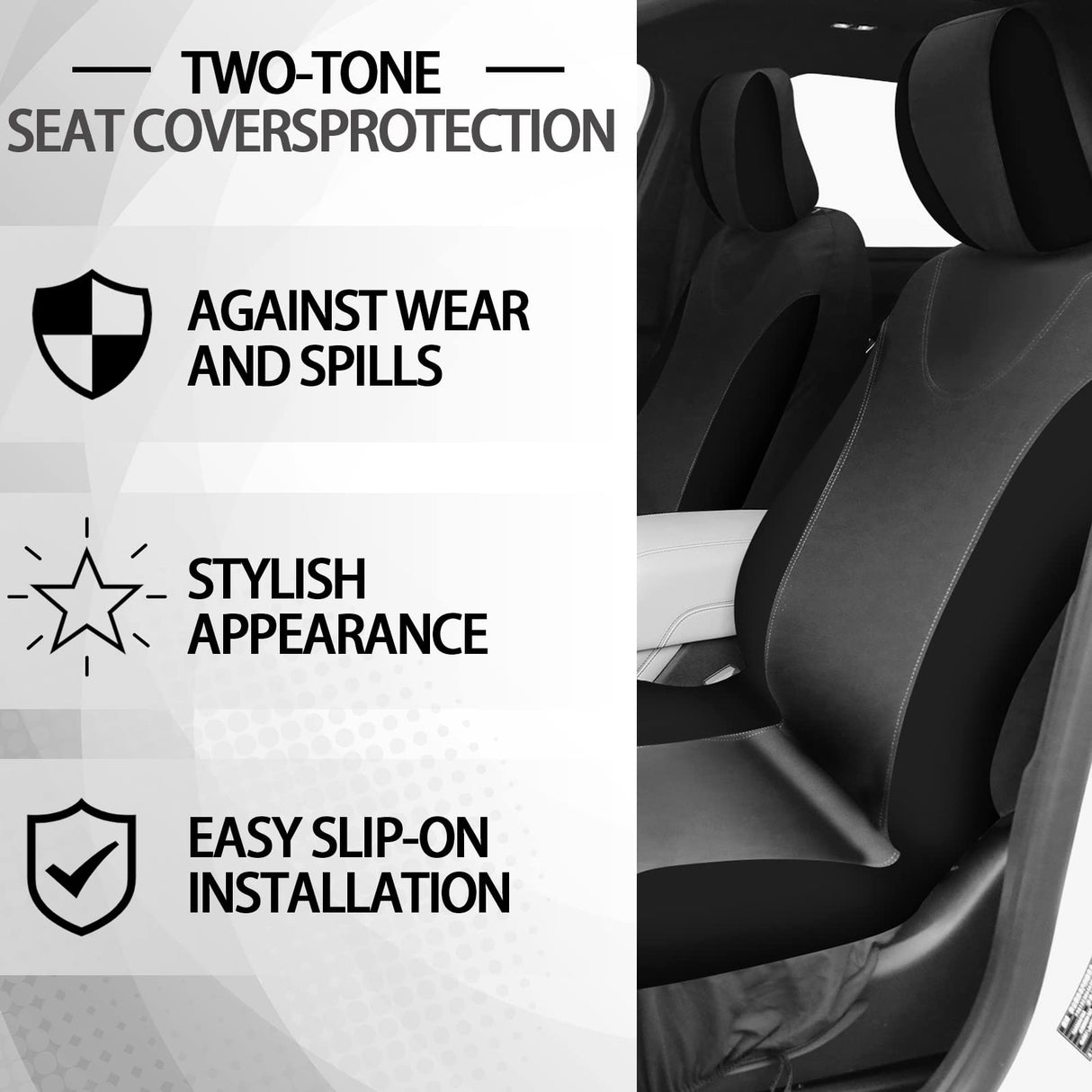 Fulmoon 17 Pcs Car Seat Cover Full Set for Women Fluffy Fuzzy Car Accessories Christmas Front Rear Steering Wheel Fleece Handbrake Shift Covers Hanging Accessory Holder Ring Emblem(Black)