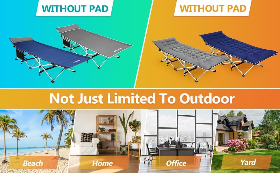 Homdox Camping cot Folding Outdoor Camping Travel Cot and Cot Pad - Quality Lightweight Portable Heavy Duty Adult Travel Cot Double Layer Oxford Portable Travel Camp Cots for Camp/Office/Home