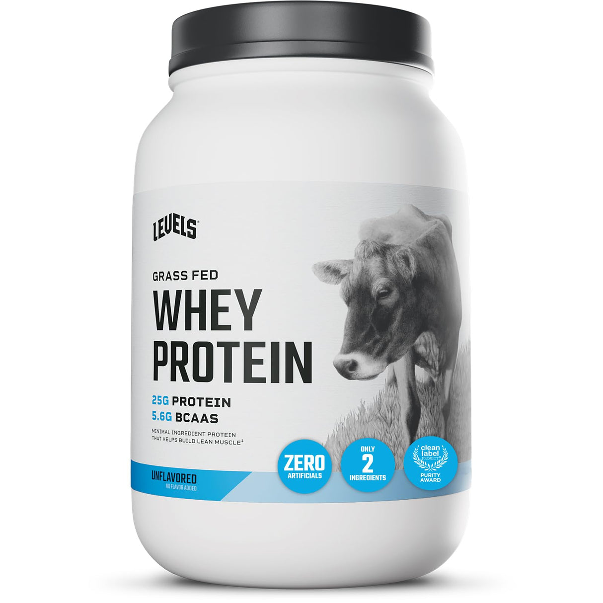 Levels Grass Fed Whey Protein Powder, No Artificials, 25G of Protein, Unflavored, 2LB