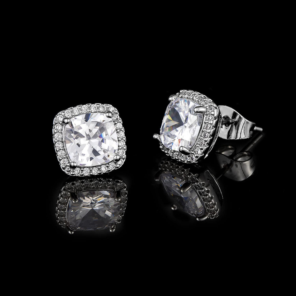 YOMELA White Square Cubic Zirconia Stud Earrings for Women
