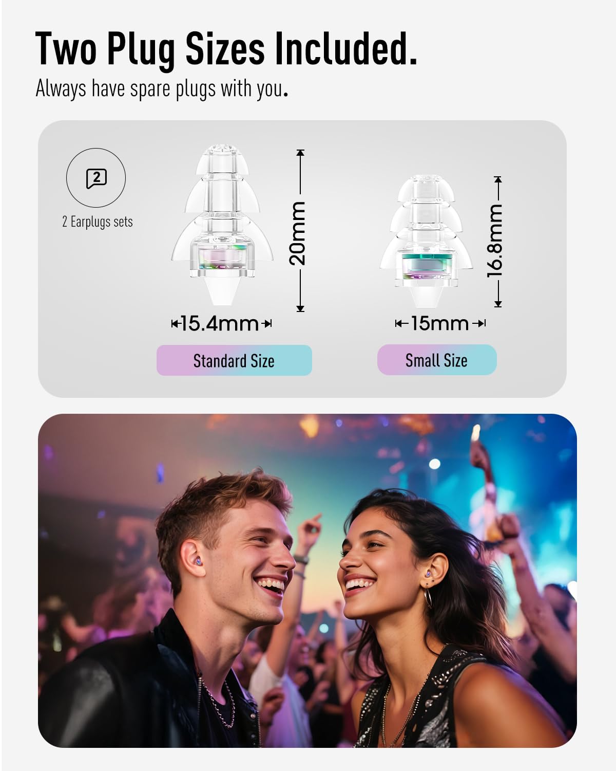 Hearprotek Concert Ear Plugs, 2 Pairs Reusable High Fidelity Musician Ear Plugs, Purple, Silicone, Earplugs, Earplug, Noise Protection