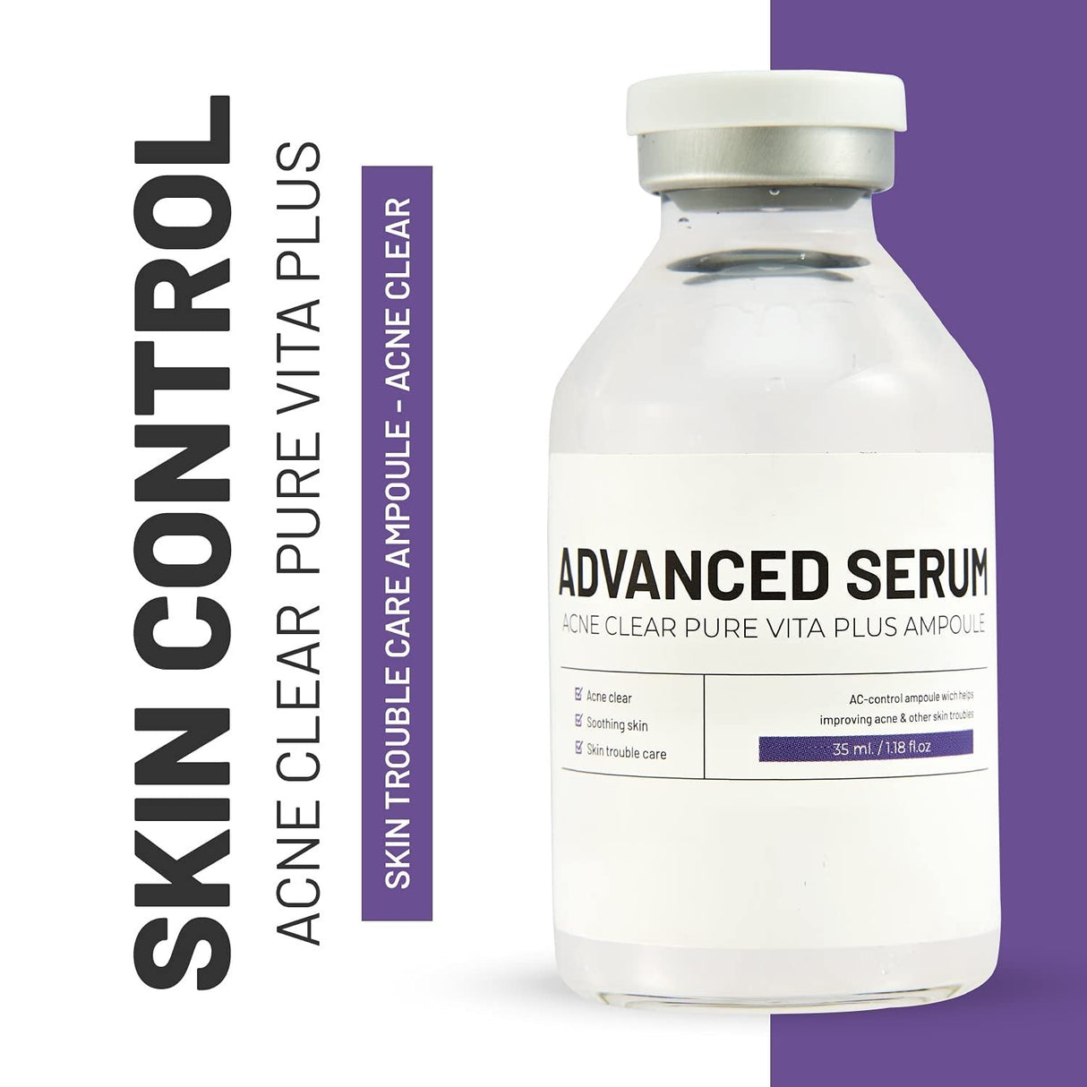 BRÜUN AC - Control Clear and Pure Vita Plus Ampoule - Micro Needling Korean Booster for Face and Body to Use with and without Derma Pen Microneedling Skin Care Serum 1.18 oz