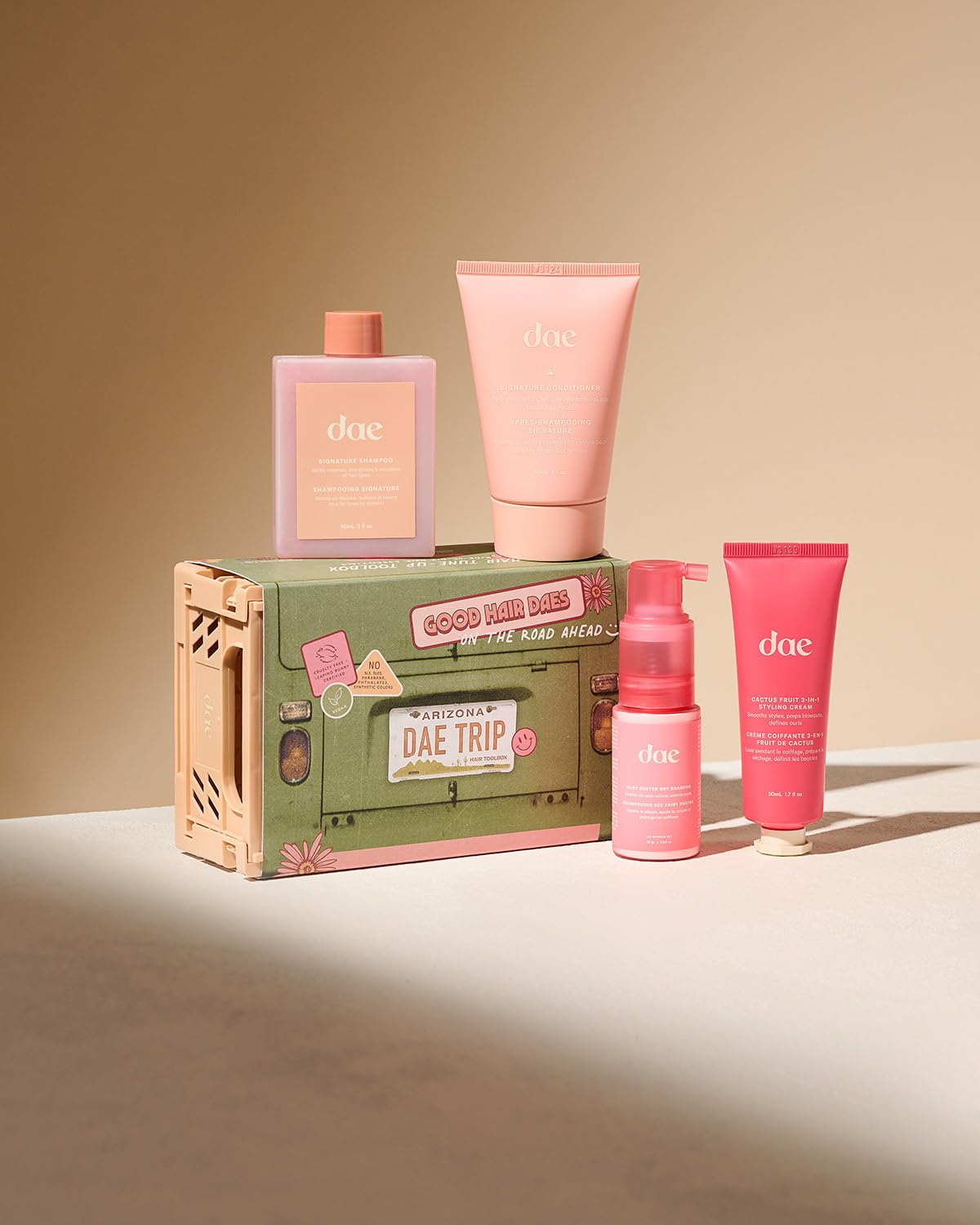 DAE Hair Tool Box (3-In-1 Styling Cream, Fairy Duster Dry Shampoo, Signature Shampoo & Signature Conditioner)